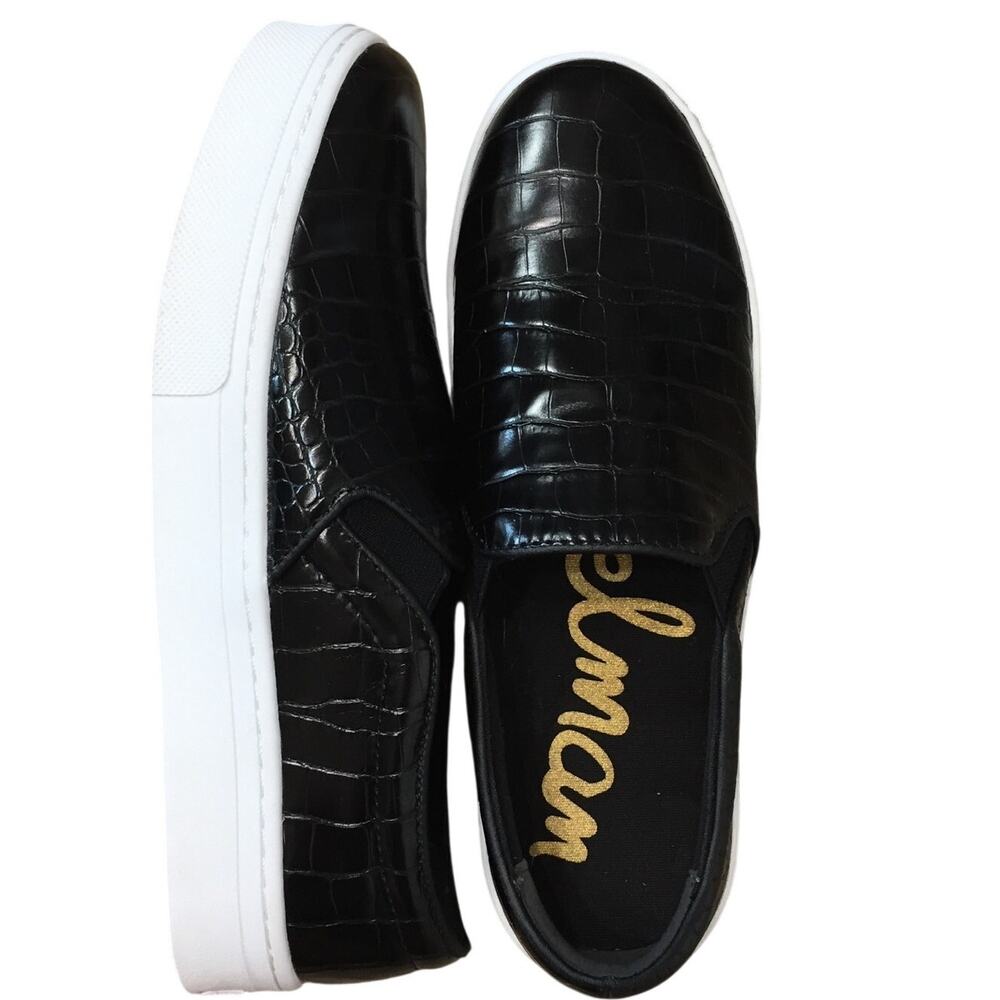 Sam Edelman Lacey Black Croc Platform Slip-On Shoes Sz: 9M Low Top Sneaker Shiny